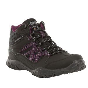 Regatta Edgepoint Mid Waterproof Walking Boots Black & Purple Hiking Shoe SZ 9